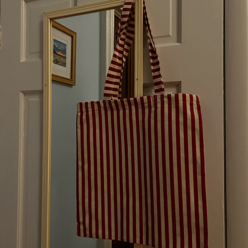 Red and White Striped Tote Bag